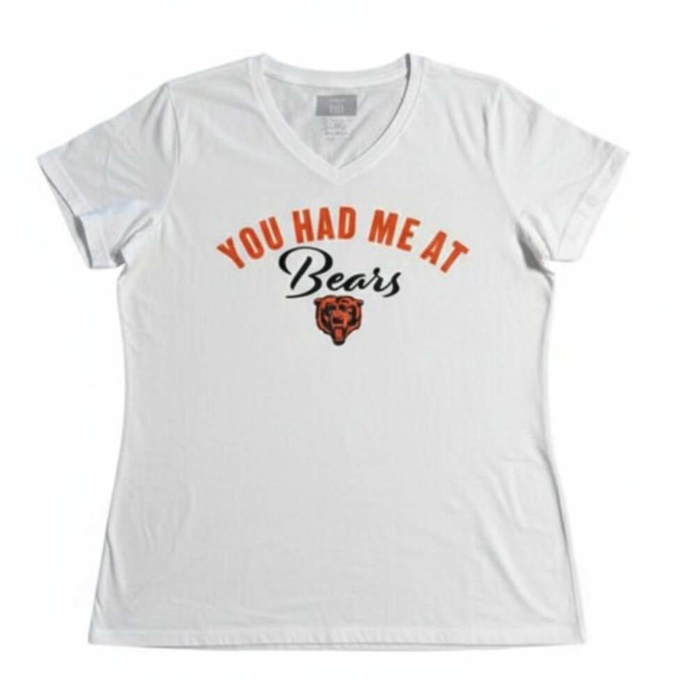 NFL Women’s Chicago Bears T-Shirt Short Sleeve V Neck Cotton White XL NEW